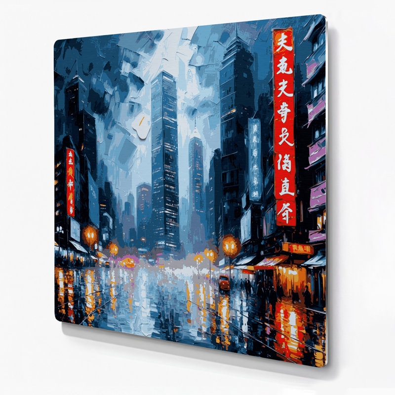 Art mural gris en villes avec villes de Hong-kong, H 12 po x l 12 po