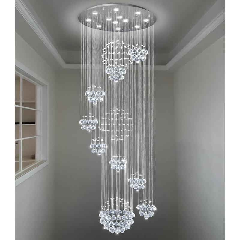 Grand lustre moderne en cristal à intensité variable, H 100 po x l 32 po x P 32 po, Argent argent