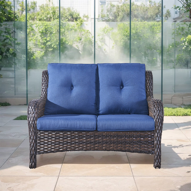 Bonia 51.18'' Wide Straight Loveseat with Cushions, Brown, Blue