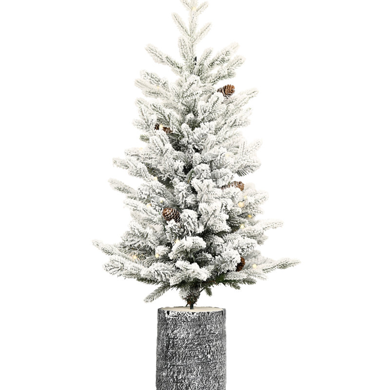 Arbre de Noël floqué de 4,5 pi avec 150 lumières DEL blanc chaud, 720 branches Pe + et une base de pot