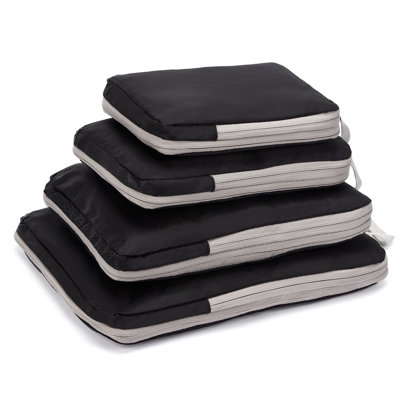 Compression Packing Cubes for Travel, 4-Pack Oxford Fabric Luggage Organizer Bags - Compression Zippers - 4 Sizes (S/M/L/XL) - Space-Saving Suitcase Storage, Black