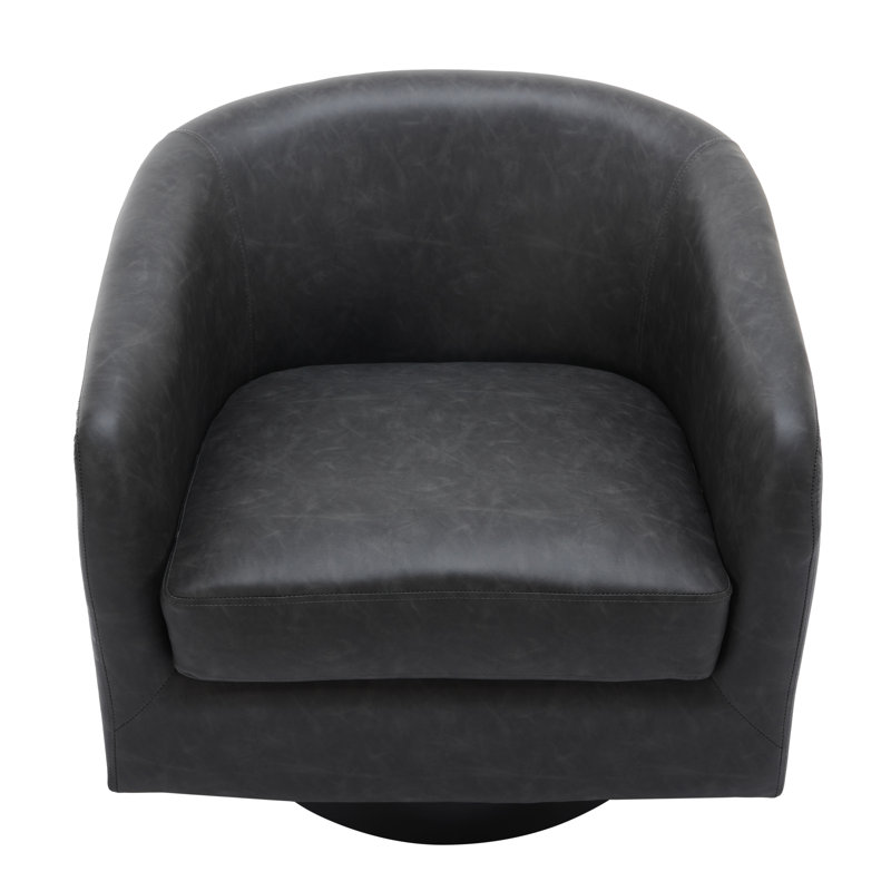 Bennett 73.1 Cm Wide Swivel Barrel Chair, Black Faux Leather