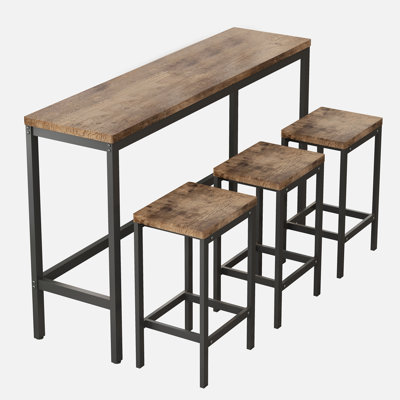 Long Dining Table Set With 3 Stools, Easy Assembly, Natural (Same SKU:W75753848)