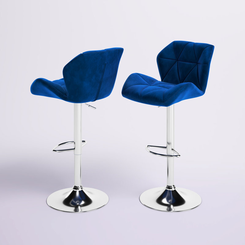 Breydon Swivel Upholstered Counter Stool with Metal Frame, Blue