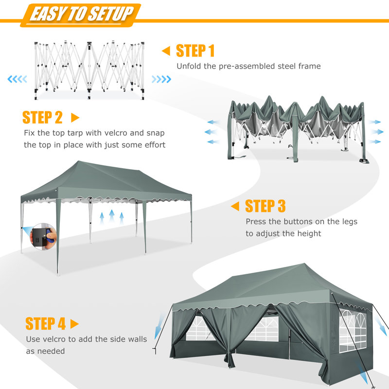 Auvent instantané ajustable 10 'x 20', Gris