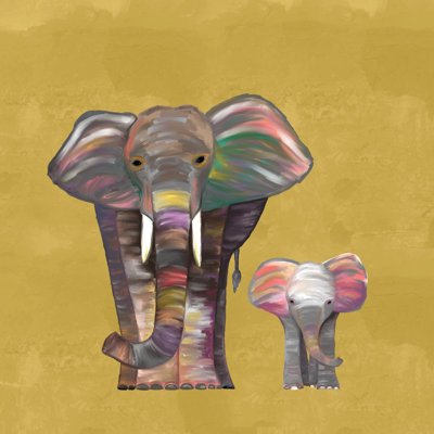 Mama And Baby Elephant - Wrapped Canvas Painting