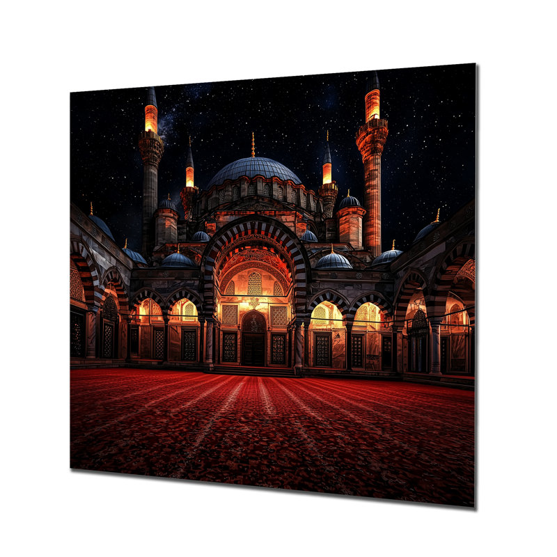 «Ottoman Mosques At Night», impression métallique traditionnelle, H 16 po x l 16 po x P 0,84 po