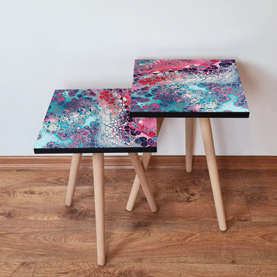 Tables gigognes Modern Modern (2 pièces), pieds en bois de hêtre, 13,8 x 18,5 x 13,8 pouces et 13,8 x 16,5 x 13,8 pouces | 100% panneau de fibres à densité moyenne, épaisseur: 0,7 pouce | Conception géométrique élégante pour le salon et la décoration intérieure