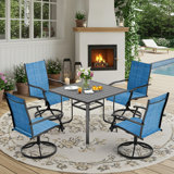 5 Piece Patio Dining Set, Outdoor Dining Table And Chairs Set For 4, 4 Swivel Chairs, 1 Iron Square Table With Adjustable Umbrella Hole (1.57"-1.97"), Patio Furniture Set For Deck, Backyard, Lawn, Poolside, Brown/gray/blue