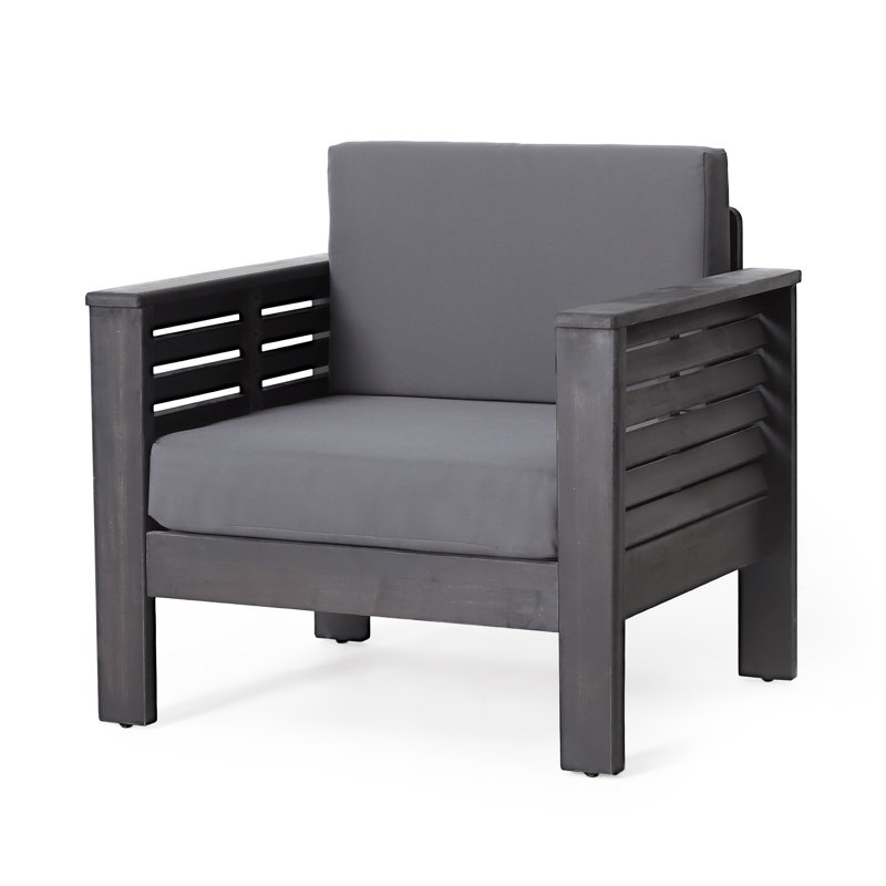 Zytaevius Outdoor Acacia Wood Club Chairs with Shutter Panel Design and Water-Repellent Cushions, Dark Gray