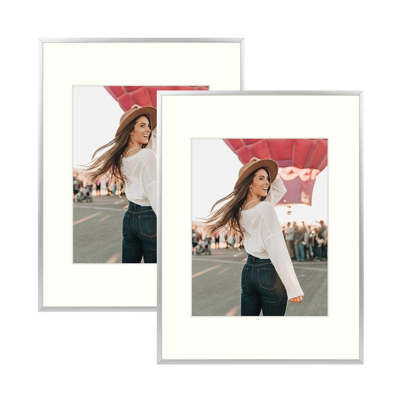 Drennon Metal Picture Frame, Aluminum Photo Frame, 12" x 16" Matted to 8.5" x 11", Silver