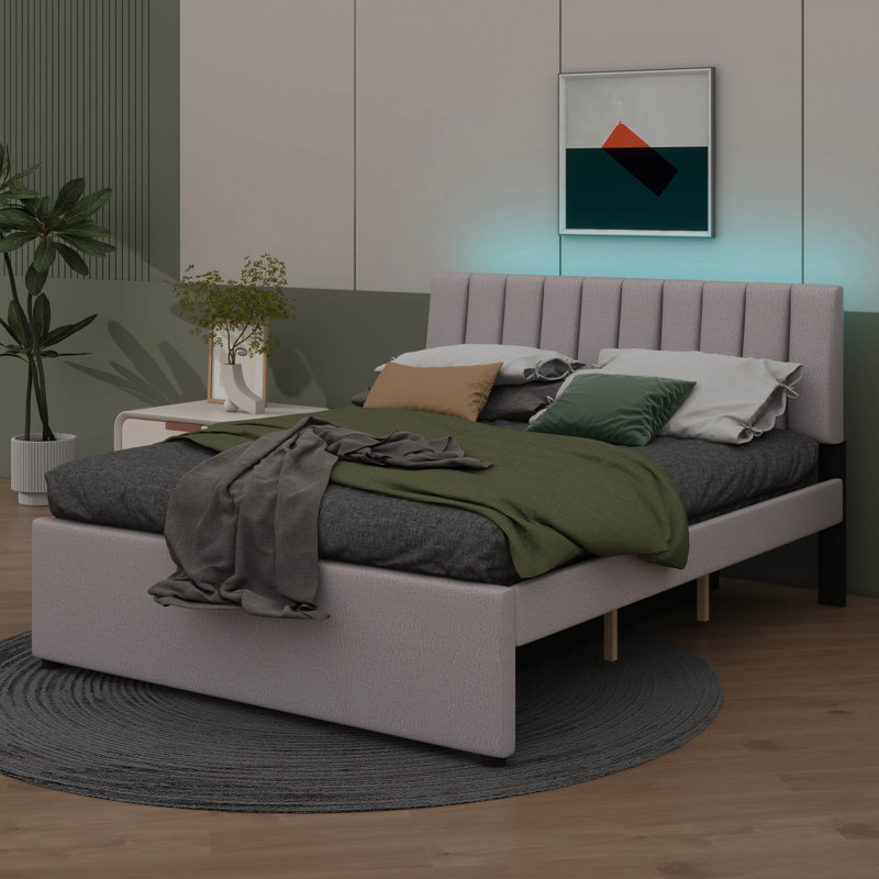 Lit plateforme rembourré Teddy, Beige, Grand lit