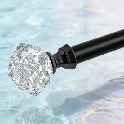 Adjustable Telescoping Curtain Rod For Windows, Single Drapery Rod With Decorative Diamond Finial, Heavy Duty Support For Light To Heavy Curtains