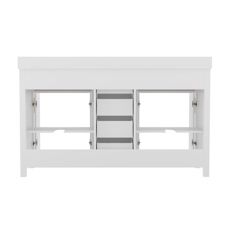 White Double Bathroom Vanity with Gold Hardware and Marble Top