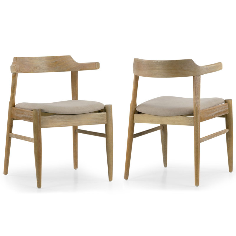 Set of 2 Atlas Retro Modern Washed Wood Chair with Curved Back, Light Brown/Beige
