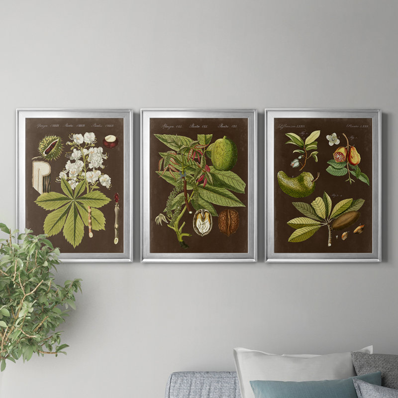 Châtaignier sur suède - Ensemble de 3 peintures sur toile encadrées, H 18,5 po x l 73,5 po x P 1,5 po, Argent