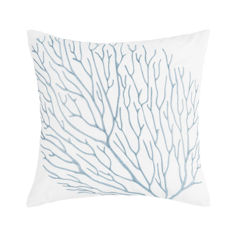 White and Blue Embroidered Square Throw Pillow