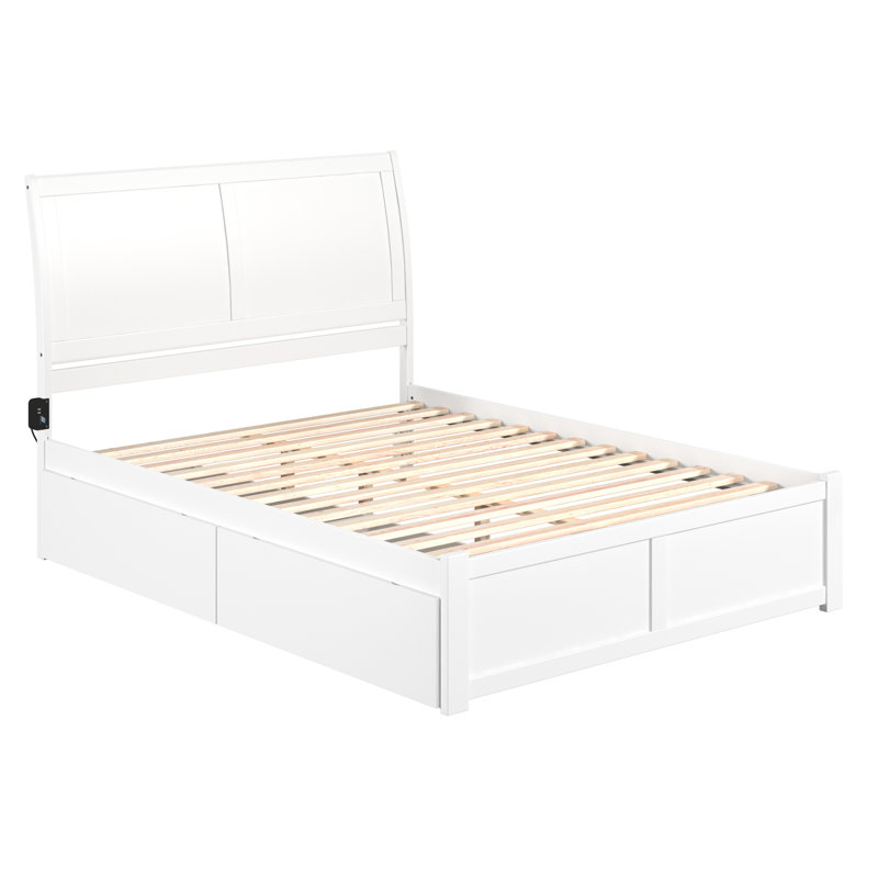 White Queen Wood Platform Bed with Storage Drawers