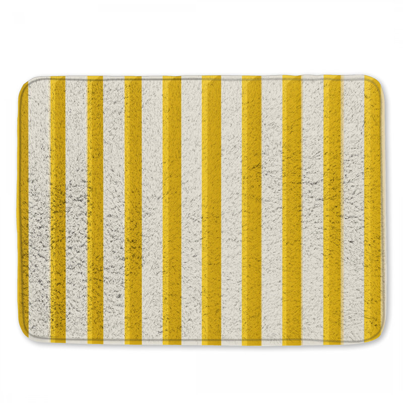 Tapis de bain jaune à rayures blanches, L 24 po x L 17 po