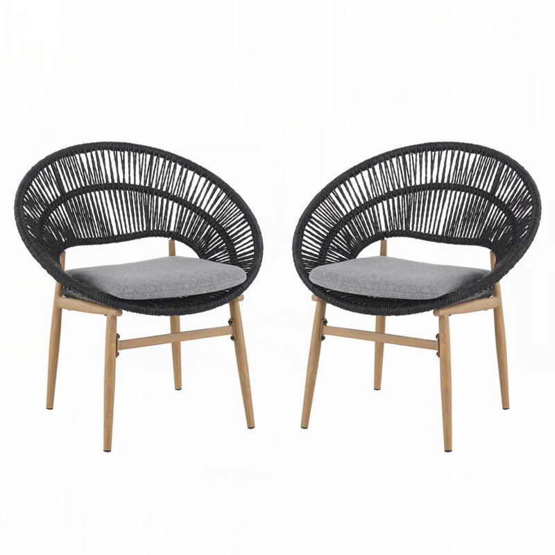 Chaise d'extérieur en osier de style papasan, Gris foncé, Noir