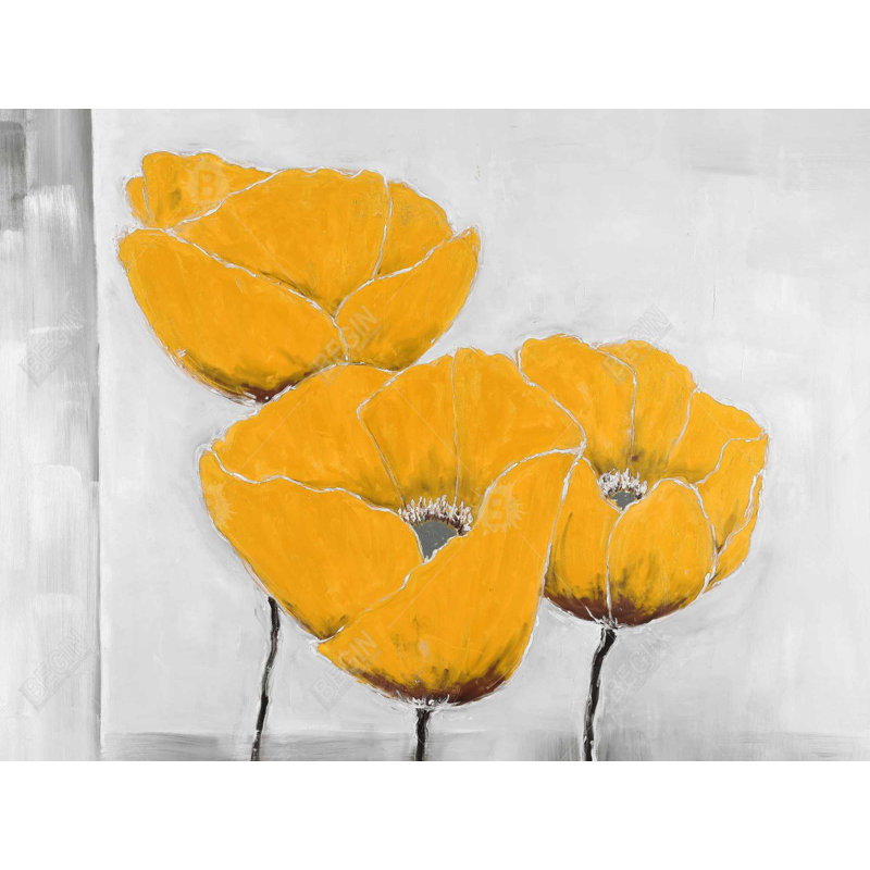 Three Yellow Flowers - Botanical Canvas Art for Home Decor