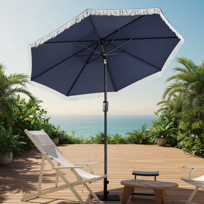 9ft Auto Tilt Patio Umbrellas with Tassels and Crank System for Garden, Deck, Backyard, Pool