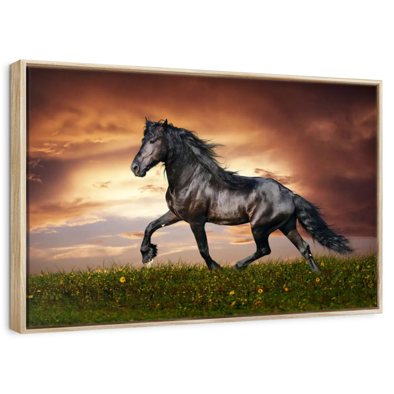 Cheval baroque, Cadre flottant en bois naturel, 43 po x 29 po