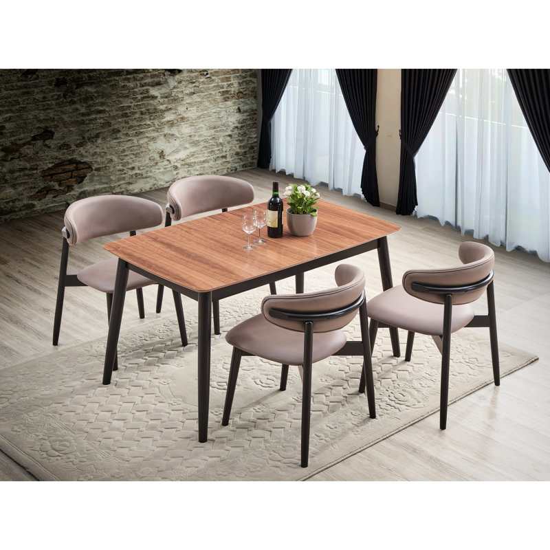 5 salles à manger dans un abat-jour naturel et noir - 1 table avec rallonge et 4 chaises 5 pièces