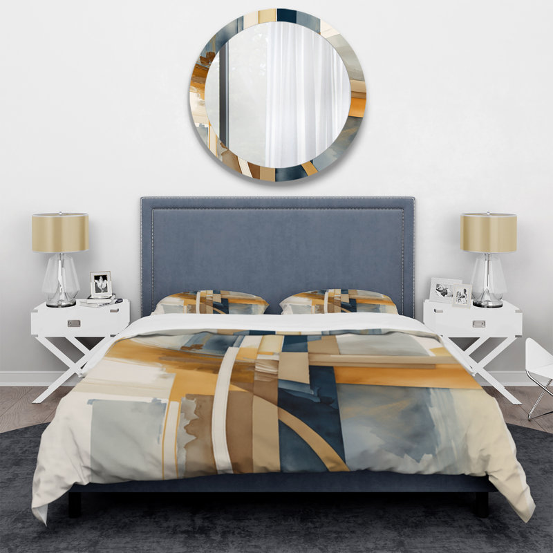 Ensemble de housse de couette moderne en microfibre / polyester moderne bleu et or