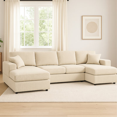 Canapé modulaire en velours côtelé 3 pièces pour 4 personnes, accoudoirs carrés, conception à profil bas et housses amovibles pour canapé modulaire crème sans entretien, 4 options de sièges confortables, look, coussins