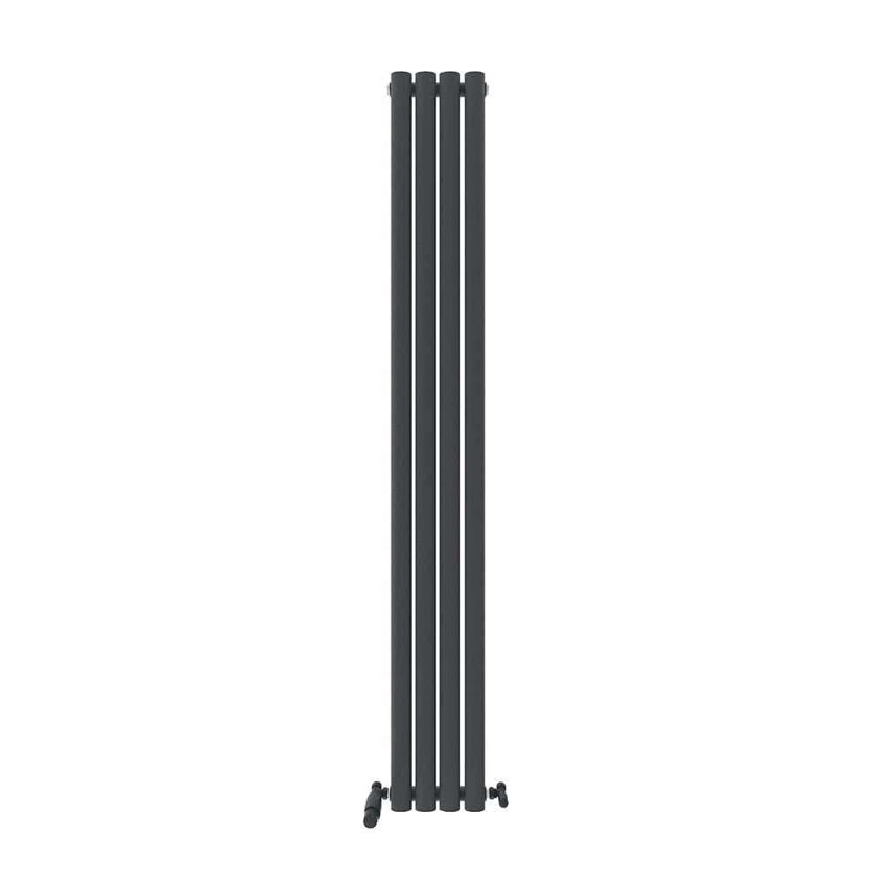 iBathUK Princia Vertical Single Oval Panel Radiator Angled Valve, 1600cm H x 360cm W x 55cm D, White
