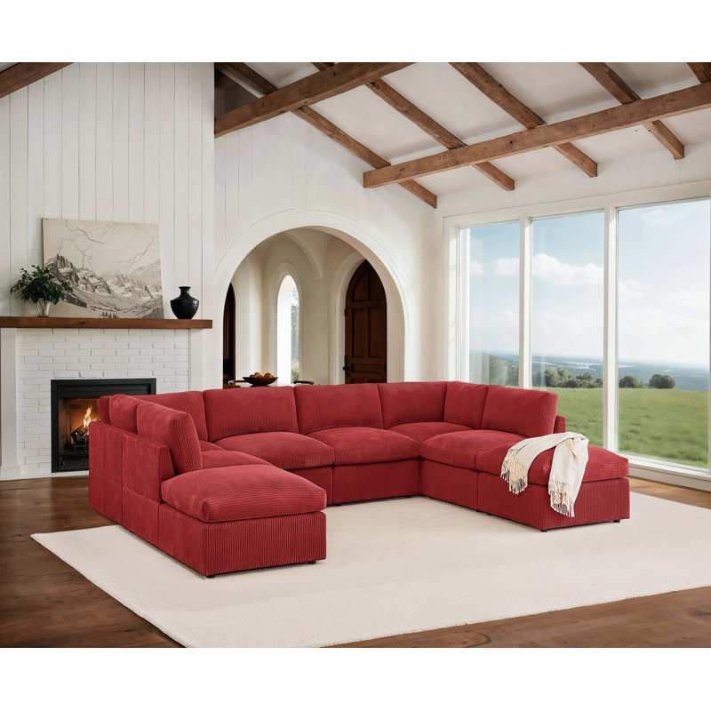 Canapé modulaire de coin symétrique de 129 po avec repose-pieds Arvill Amuri, Rouge