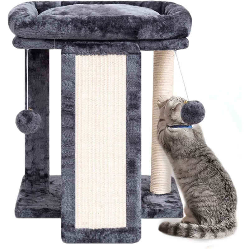 Cat Scratching Post With Perch, Cat Scratching Board For Adults, Cat Post Scratcher For Indoor Cats, 2 Dangling Balls Great For Kittens