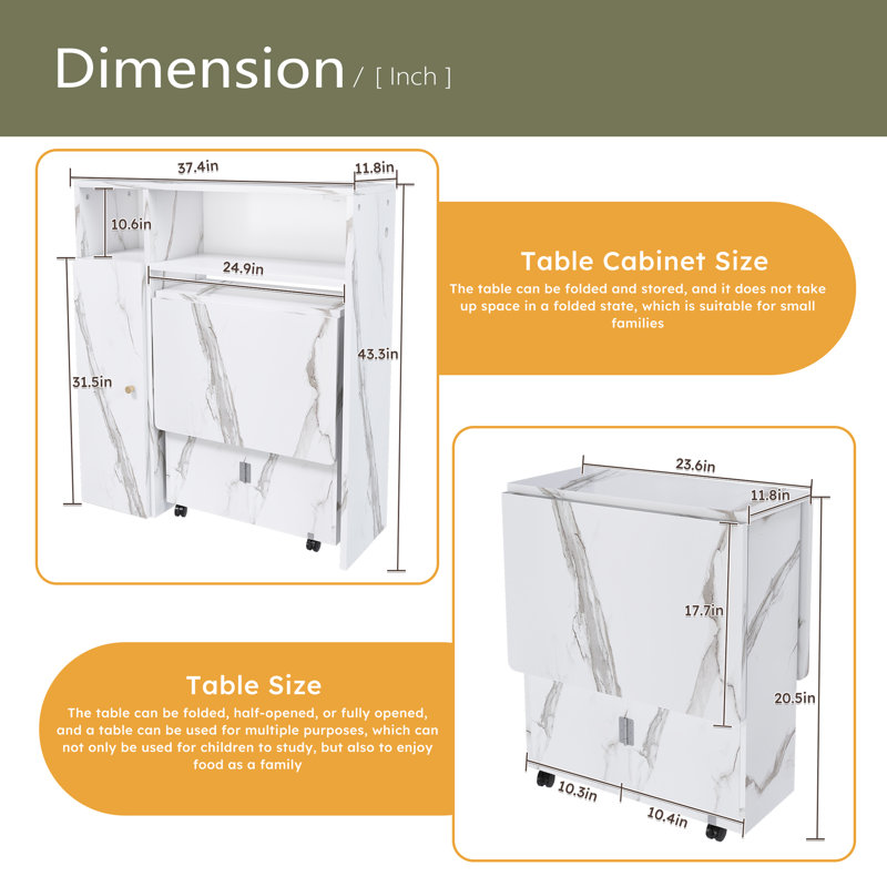 Table de salle à manger pliante multifonctionnelle avec buffet mural et rangement pour petits appartements