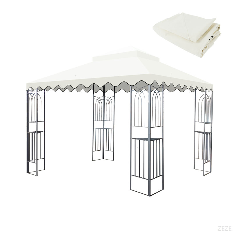 10X10 Ft Outdoor Patio Gazebo Replacement Canopy,Double Tiered Gazebo Tent Roof Top Cover Only Wavy Border(Frame Not Include)