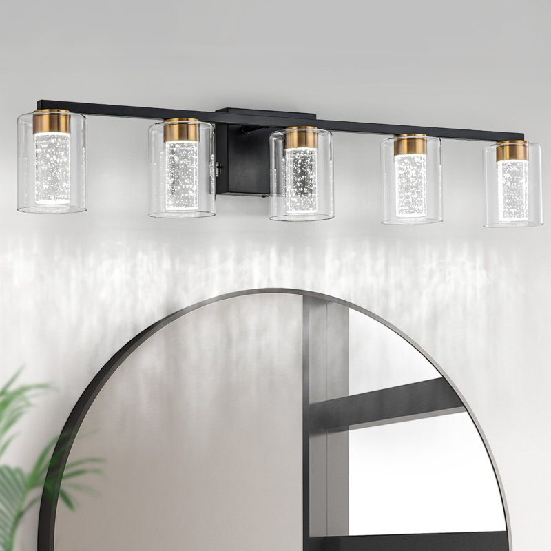 Nithusha Dimmable LED Vanity Light, 5, Matte Black/Gold