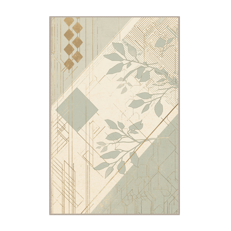 Tapis beige moelleux moelleux à motif géométrique minimaliste Eucalyptus, 4 x 2