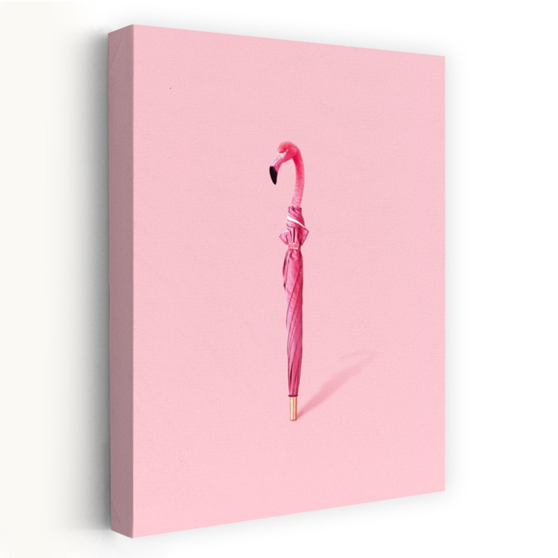 Contemporary Art Colorful Modern Surreal Bird Flamingo Nature Landscape Wall Art - Wrapped Canvas Print