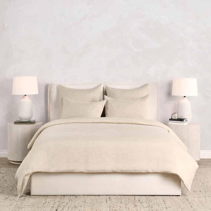 Jayson 3-Piece Linen Cashmere Blend Duvet Set, Beige, Queen Duvet Cover/Insert + 2 Standard Shams