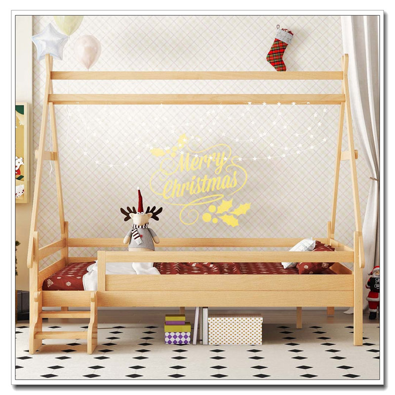 Lit plateforme double avec escalier, Naturel, Double