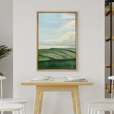 Paysage vert abstrait avec nuages, rivière, décor simple minimaliste
