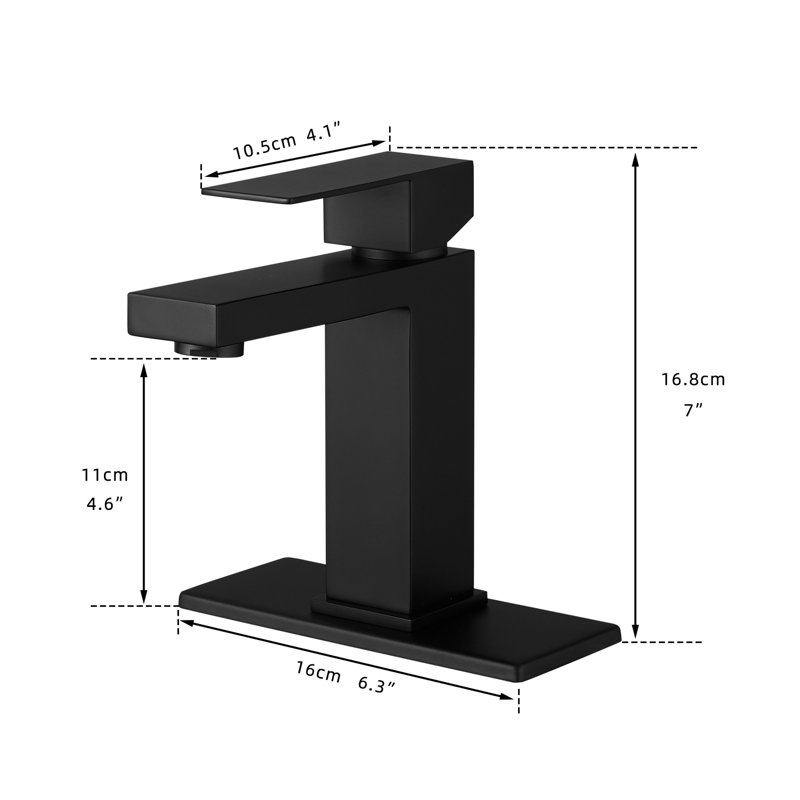 Contemporary Black Bathroom Faucet, Waterfall Design, Deck Plate, Pop Up Drain, Supply Lines, One Handle , Geometric Shape, Side , Cartridge Valve, Tap Matte Mounted, Hole, Single Handle, Fixture