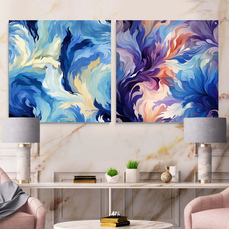 Cordeja - Ensemble de 2 peintures murales abstraites en acrylique, H 16 po x l 33 po