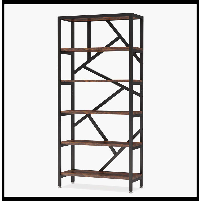 71" Bookshelf, Industrial Etagere Bookcase 6 Shelf Display Rack