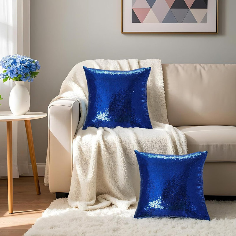 Ensemble de 2 housses de coussins décoratifs Sequin pour canapé bleu marine
