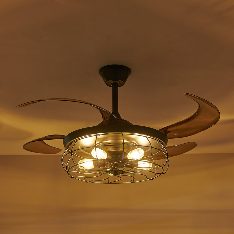 Ventilateur de plafond noir moderne de 48 pouces avec lumière et télécommande (ampoule non incluse)