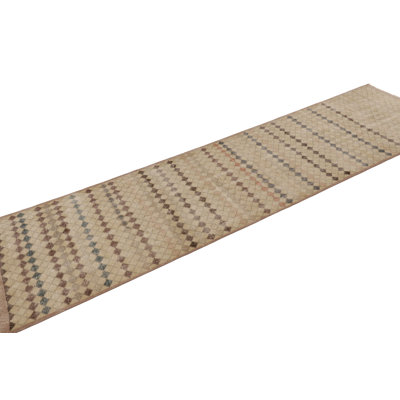 Vintage Turkish Runner, Mosaic-Inspired Multicolor Geometric Design - Rug & Kilim