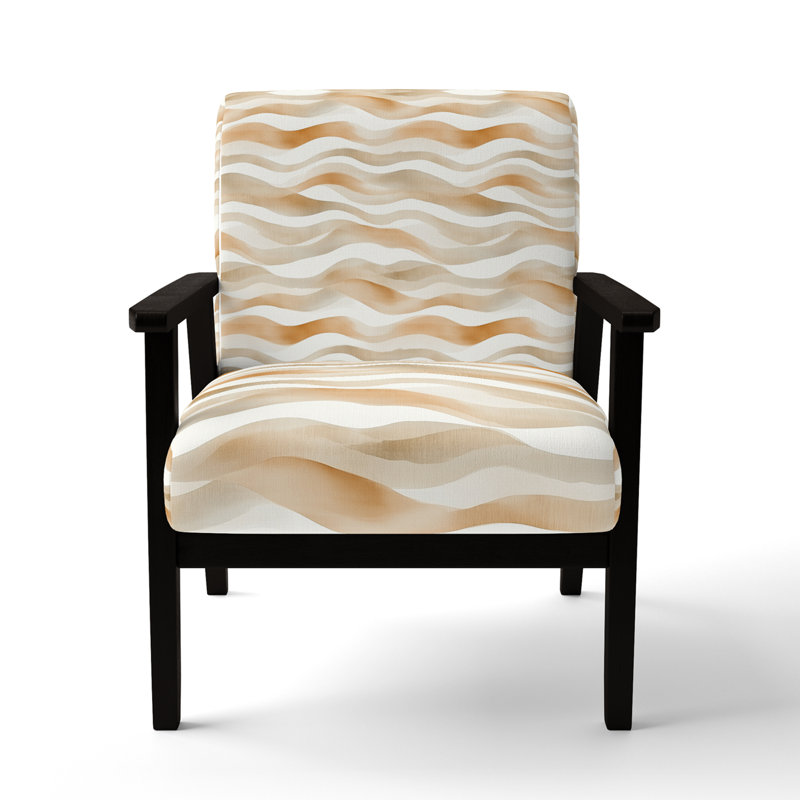 Fauteuil d'appoint rayé beige et orange, Accoudoirs carrés noirs