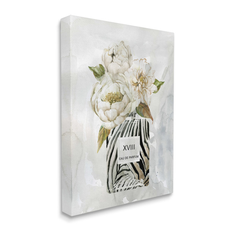 Bouteille de parfum White Glam Pe pivoine Bouquet, Toile tendue, H 20 po x l 16 po x P 1,5 po