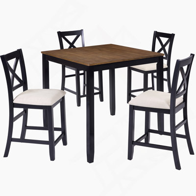 Ensemble de table de salle à manger 5 pièces à hauteur de comptoir avec 4 chaises pour petit espace, cuisine, salle à manger